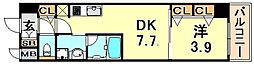クロスレジデンス神戸元町 1DKの間取図画像