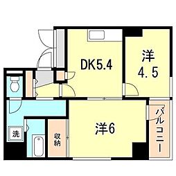 三宮パーク・ハイム 2DKの間取図画像