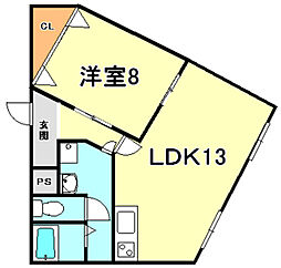ラムール長田 1LDKの間取図画像