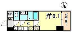 プレサンスジェネ新神戸ステーションフロント 1Kの間取図画像