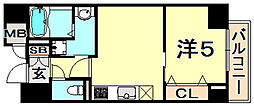 ジュネス北野 1DKの間取図画像