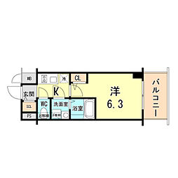 エスリードザ・ランドマーク神戸 1Kの間取図画像