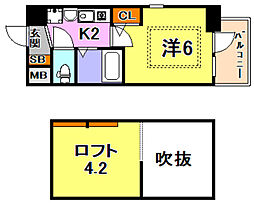 エステムコート三宮駅前ラドゥー 1Kの間取図画像