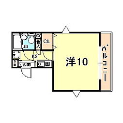 湊川サンシャイン 1Kの間取図画像