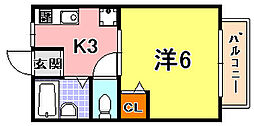 フローラ神戸 1Kの間取図画像