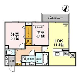 高倉山フラッツ 2LDKの間取図画像