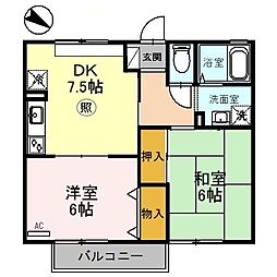 ハイツ平成 2DKの間取図画像
