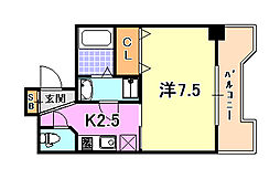 エイペックス神戸みなと元町CoastLine 1Kの間取図画像