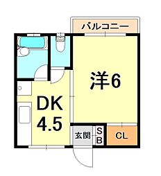 平野マンション 1DKの間取図画像