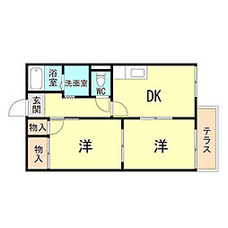 若木ハイツ 2DKの間取図画像