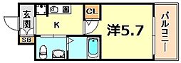 エスリード神戸WEST 1Kの間取図画像