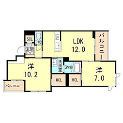 シャーメゾンガーデンズKNK 2LDKの間取図画像