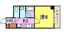 クオーレ三宮弐番館 1Kの間取図画像