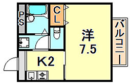グリーンシャトレ2 1Kの間取図画像