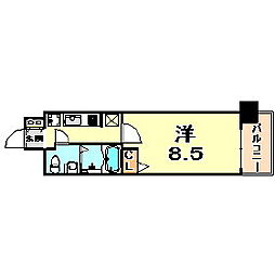 アドバンス三宮5ソレイユ 1Kの間取図画像