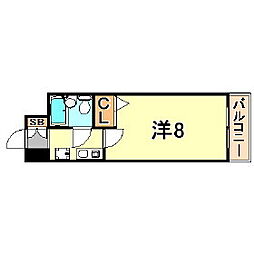 エスリード三宮第2 1Kの間取図画像