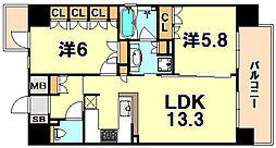リーガル神戸三宮 2LDKの間取図画像