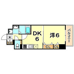 プレサンス三宮フラワーロード 1DKの間取図画像