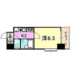 サンライズ長田 1Kの間取図画像