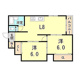 永光マンション 2LDKの間取図画像