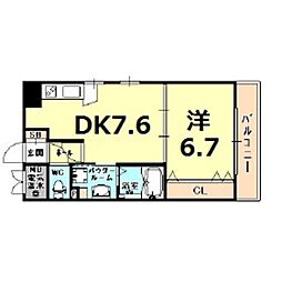 シーズン神戸新長田 1DKの間取図画像