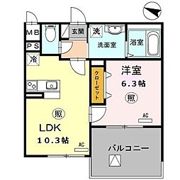 神戸ハーバーサイド萬利レジデンス 1LDKの間取図画像