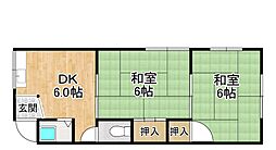 パープルマンション2号館 2DKの間取図画像