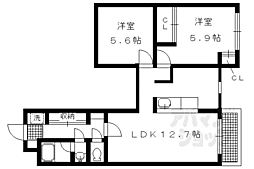 聖護院谷口マンション 2LDKの間取図画像