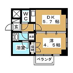 藤和シティホームズ島津山西 1DKの間取図画像