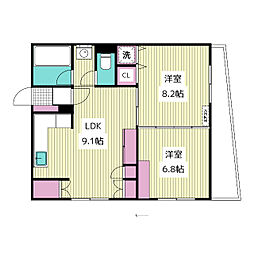 第二大盛マンション 2LDKの間取図画像