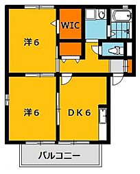 スクウェアヒルA 2DKの間取図画像