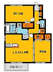 ハーベストコートB 2LDKの間取図画像