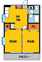 ハイツプチトマト 2DKの間取図画像