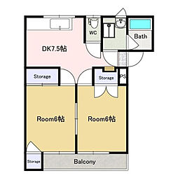 アレストヤナセB 2DKの間取図画像