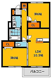 アーバンクレストA 2LDKの間取図画像