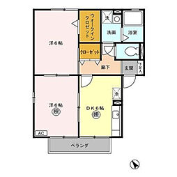 スクウェアヒルA 2DKの間取図画像