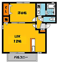 スクウェアヒルD 1LDKの間取図画像