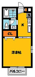 ピュアクレスト 1Kの間取図画像