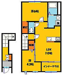 宇都宮市末広2丁目アパート 2LDKの間取図画像