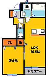 パークハイム中一の沢 1LDKの間取図画像
