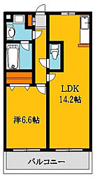 サウスヒルズ 1LDKの間取図画像