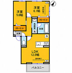 セジュールグリーンかなで 2LDKの間取図画像
