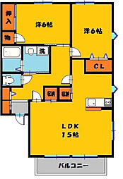 ニューメゾンド・クレールB 2LDKの間取図画像