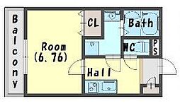 コージープレイス尼崎 1Kの間取図画像
