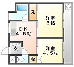 アースハイツアマガサキ1 2DKの間取図画像