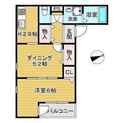 カーサフェリーチェ立花 1DKの間取図画像