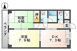 レジデンス塚口 2DKの間取図画像