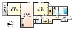 ハウスオブグレイス 2LDKの間取図画像