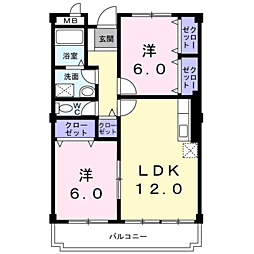 フリーダム中村 2LDKの間取図画像