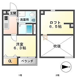 ルシエル 1Kの間取図画像